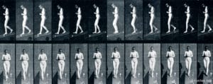 Woman. Descending an incline