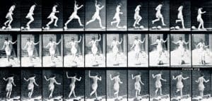 Woman. Jumping on "step-stones"